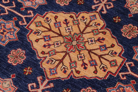 handmade Geometric Super Kazak Blue Beige Hand Knotted RECTANGLE 100% WOOL area rug 8' x 10'