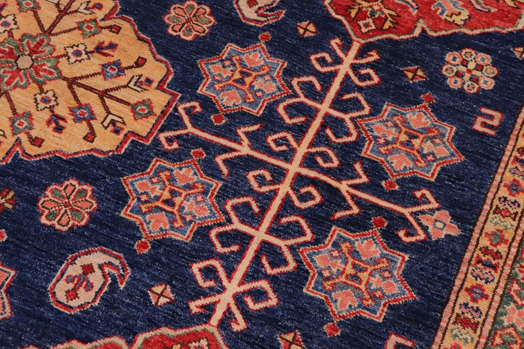 handmade Geometric Super Kazak Blue Beige Hand Knotted RECTANGLE 100% WOOL area rug 8 x 10