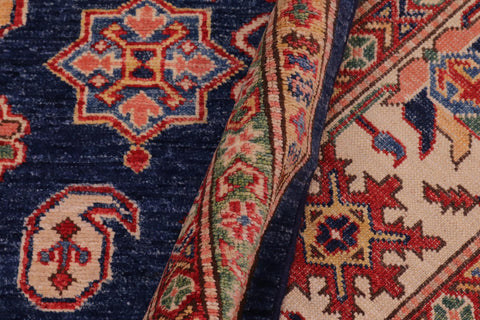 handmade Geometric Super Kazak Blue Beige Hand Knotted RECTANGLE 100% WOOL area rug 8' x 10'