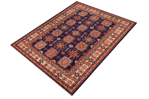 handmade Geometric Super Kazak Blue Beige Hand Knotted RECTANGLE 100% WOOL area rug 8' x 10'