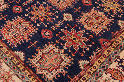 handmade Geometric Super Kazak Blue Beige Hand Knotted RECTANGLE 100% WOOL area rug 8' x 10'