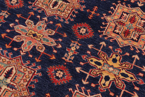 handmade Geometric Super Kazak Blue Beige Hand Knotted RECTANGLE 100% WOOL area rug 8' x 10'