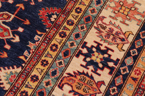 handmade Geometric Super Kazak Blue Beige Hand Knotted RECTANGLE 100% WOOL area rug 8' x 10'