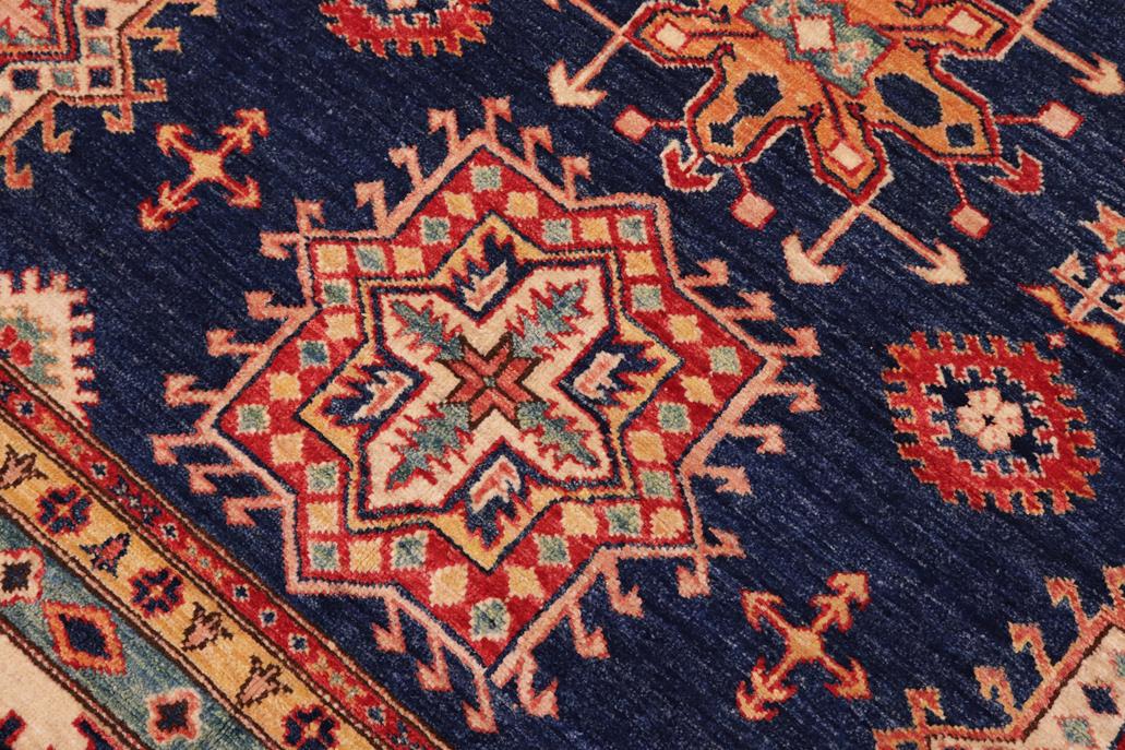 handmade Geometric Super Kazak Blue Beige Hand Knotted RECTANGLE 100% WOOL area rug 8 x 10