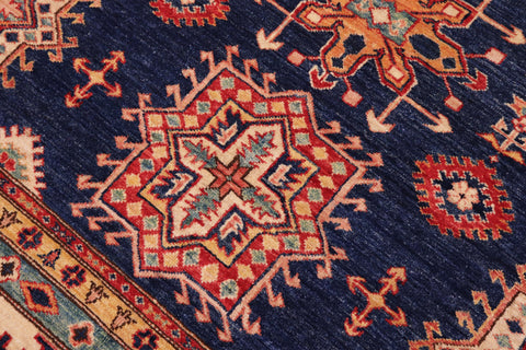 handmade Geometric Super Kazak Blue Beige Hand Knotted RECTANGLE 100% WOOL area rug 8' x 10'