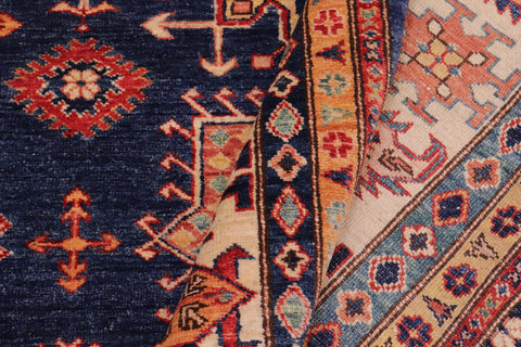 handmade Geometric Super Kazak Blue Beige Hand Knotted RECTANGLE 100% WOOL area rug 8' x 10'