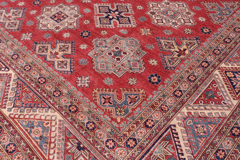 handmade Geometric Super Kazak Red Beige Hand Knotted RECTANGLE 100% WOOL area rug 12' x 15'