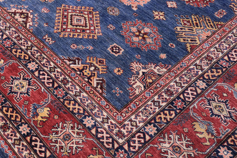 handmade Geometric Super Kazak Blue Red Hand Knotted RECTANGLE 100% WOOL area rug 12' x 16'