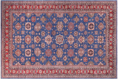 handmade Geometric Super Kazak Blue Red Hand Knotted RECTANGLE 100% WOOL area rug 12' x 16'