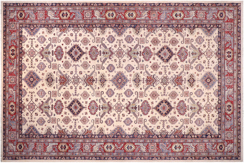 handmade Geometric Super Kazak Beige Red Hand Knotted RECTANGLE 100% WOOL area rug 12' x 16'