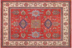 10x14 hand knotted Kazak wool rug in red and beige - Tribal Kazak Zacharia
