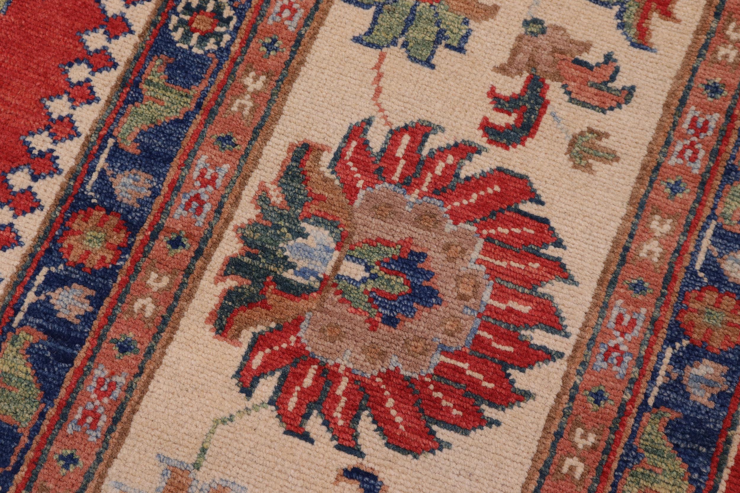 handmade Geometric Kazak Red Beige Hand Knotted RECTANGLE 100% WOOL area rug 10'X14'