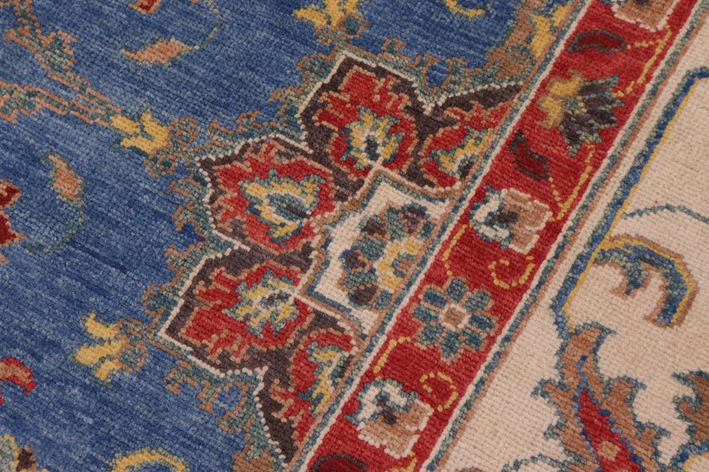 handmade Geometric Kazak Blue Beige Hand Knotted RECTANGLE 100% WOOL area rug 11' x 14'