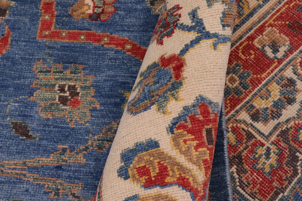 handmade Geometric Kazak Blue Beige Hand Knotted RECTANGLE 100% WOOL area rug 11' x 14'