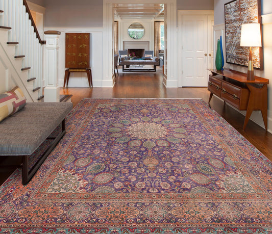 handmade Vintage Sheikh Shaf Blue Rust Hand Knotted RECTANGLE 100% WOOL area rug 10' x 13'