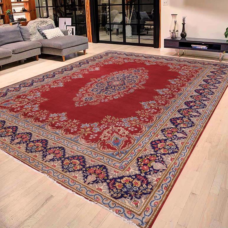 Traditional handmade Persian vintage distressed Pink Blue Hand Knotted RECTANGLE 100% WOOL area rug 10 x 12