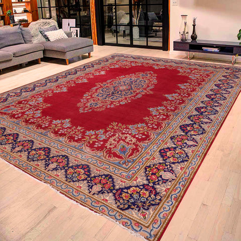 handmade Vintage Kashan Pink Blue Hand Knotted RECTANGLE 100% WOOL area rug 10' x 12'