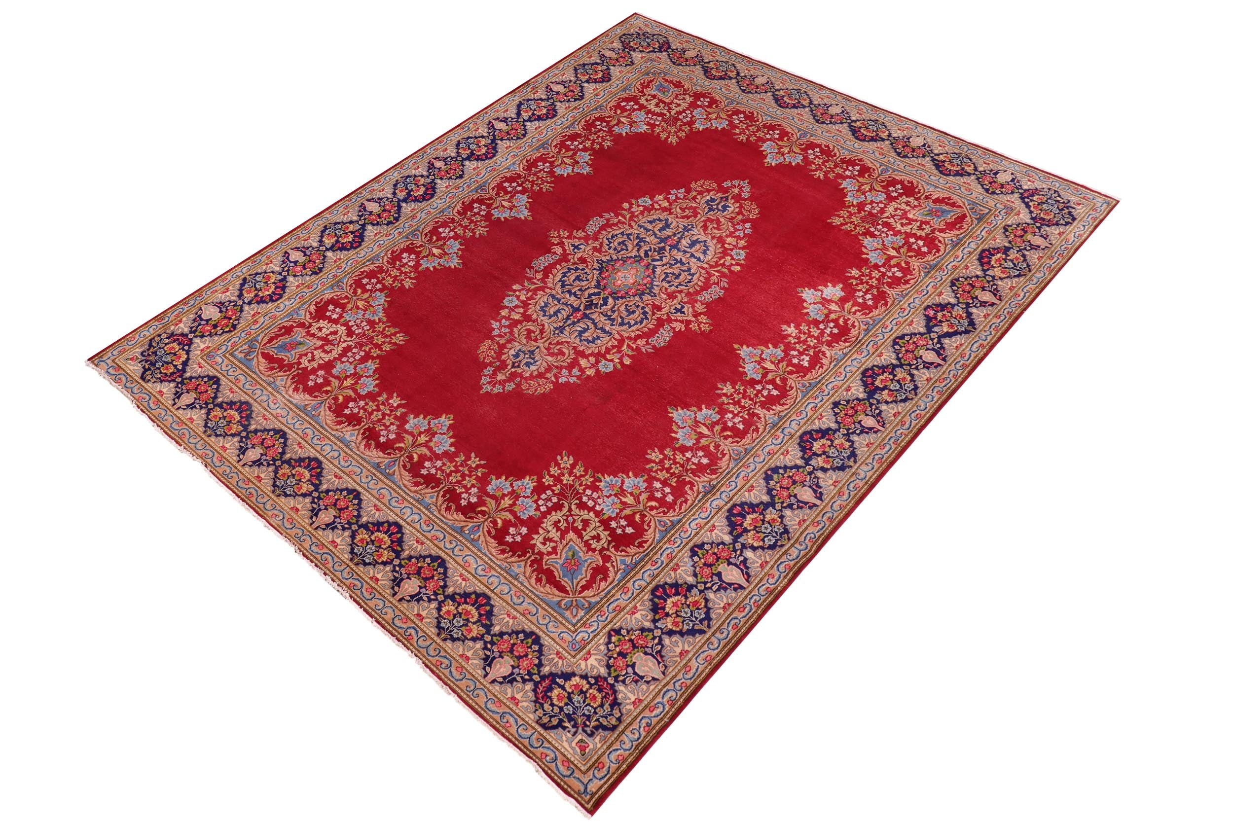 handmade Vintage Kashan Pink Blue Hand Knotted RECTANGLE 100% WOOL area rug 10' x 12'