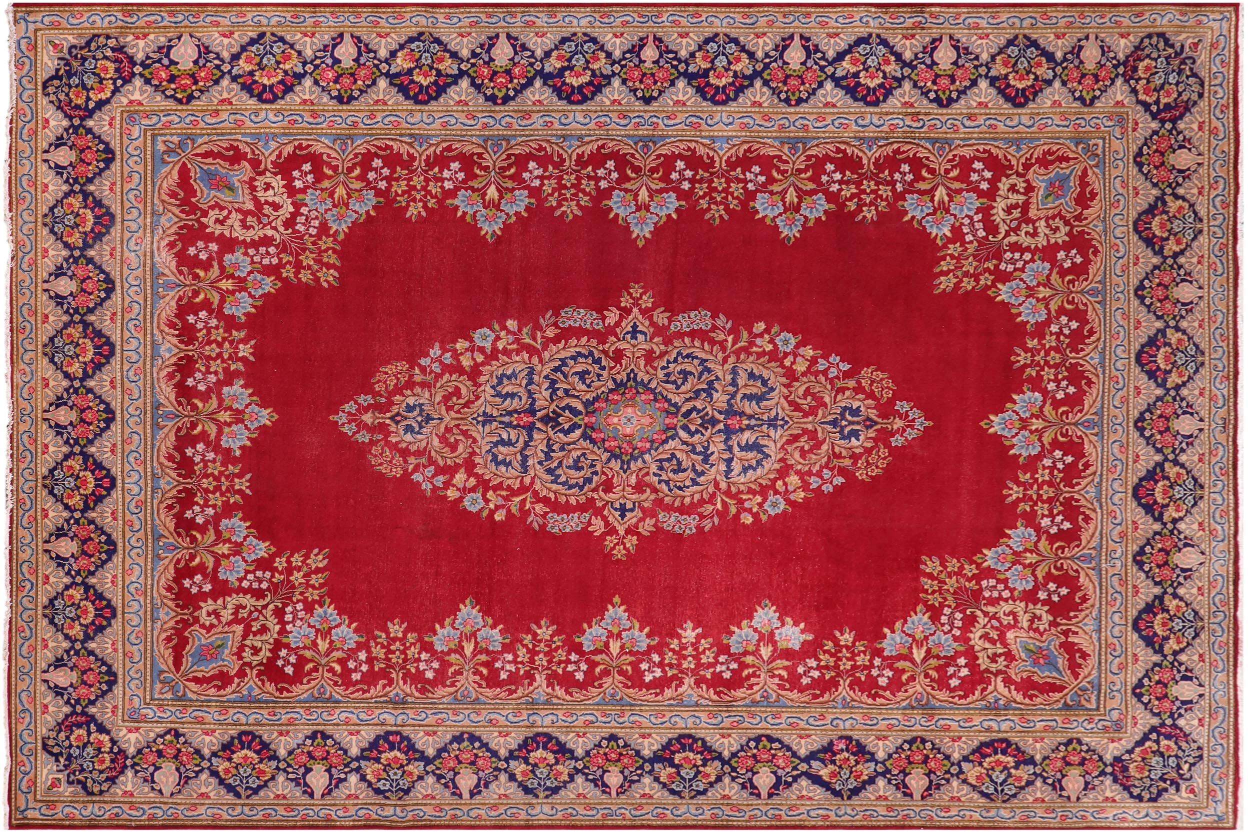 handmade Vintage Kashan Pink Blue Hand Knotted RECTANGLE 100% WOOL area rug 10' x 12'