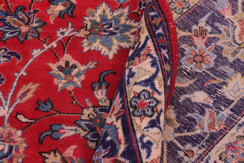 handmade Vintage Kashan Red Blue Hand Knotted RECTANGLE 100% WOOL area rug 10' x 16'