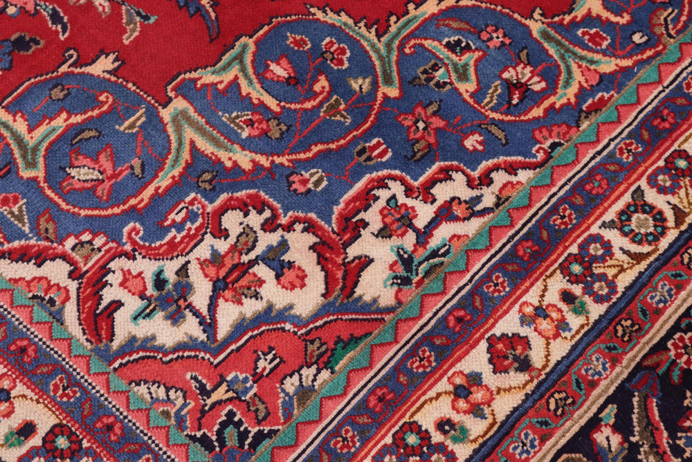 handmade Traditional Kashan Red Blue Hand Knotted RECTANGLE 100% WOOL area rug 10 x 14