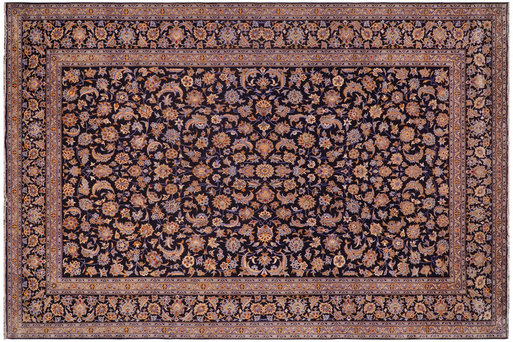handmade Traditional Kashan Blue Gold Hand Knotted RECTANGLE 100% WOOL area rug 10 x 14