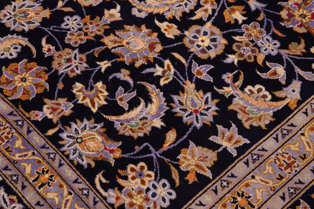 handmade Traditional Kashan Blue Gold Hand Knotted RECTANGLE 100% WOOL area rug 10 x 14