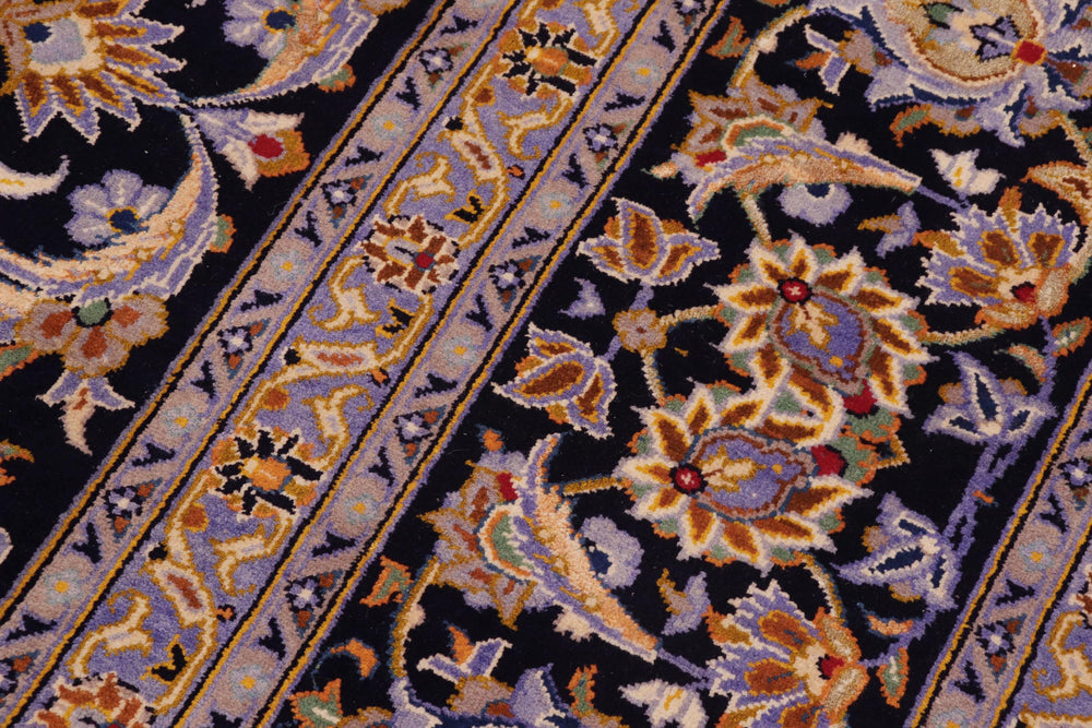 handmade Traditional Kashan Blue Gold Hand Knotted RECTANGLE 100% WOOL area rug 10 x 14