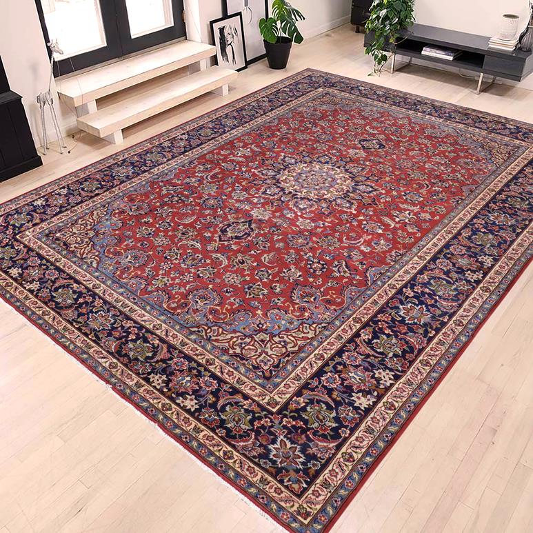 handmade Traditional Kashan Red Blue Hand Knotted RECTANGLE 100% Wool Pile area rug 10x14