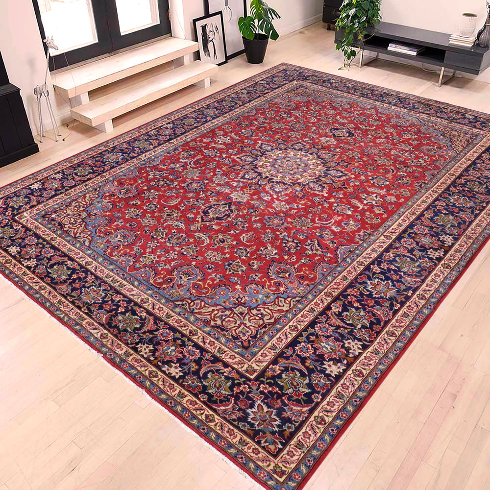 handmade Traditional Kashan Red Blue Hand Knotted RECTANGLE 100% WOOL area rug 10 x 14