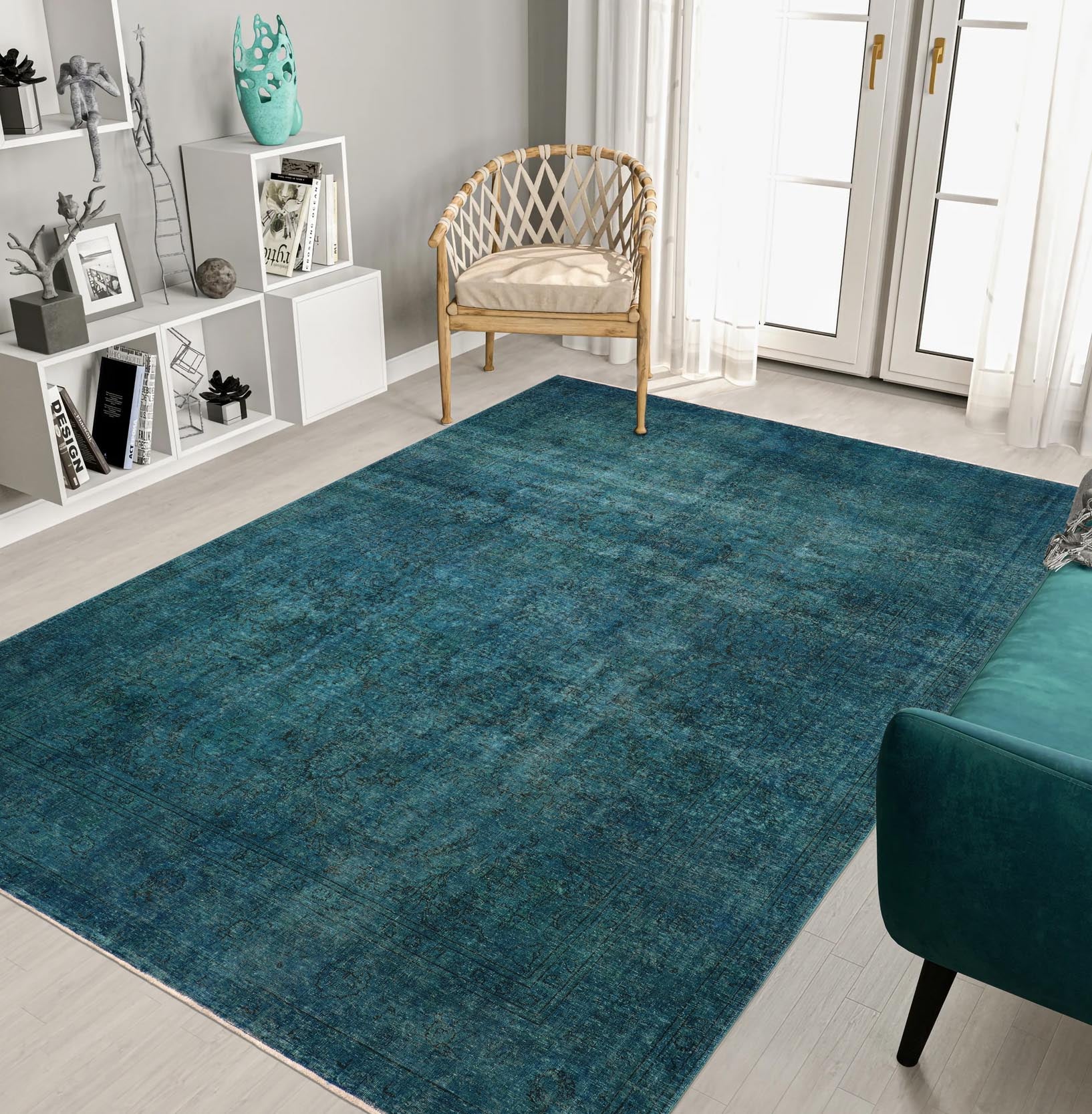handmade Modern Over Dyed Green Black Hand Knotted RECTANGLE 100% WOOL area rug 10' x 13'
