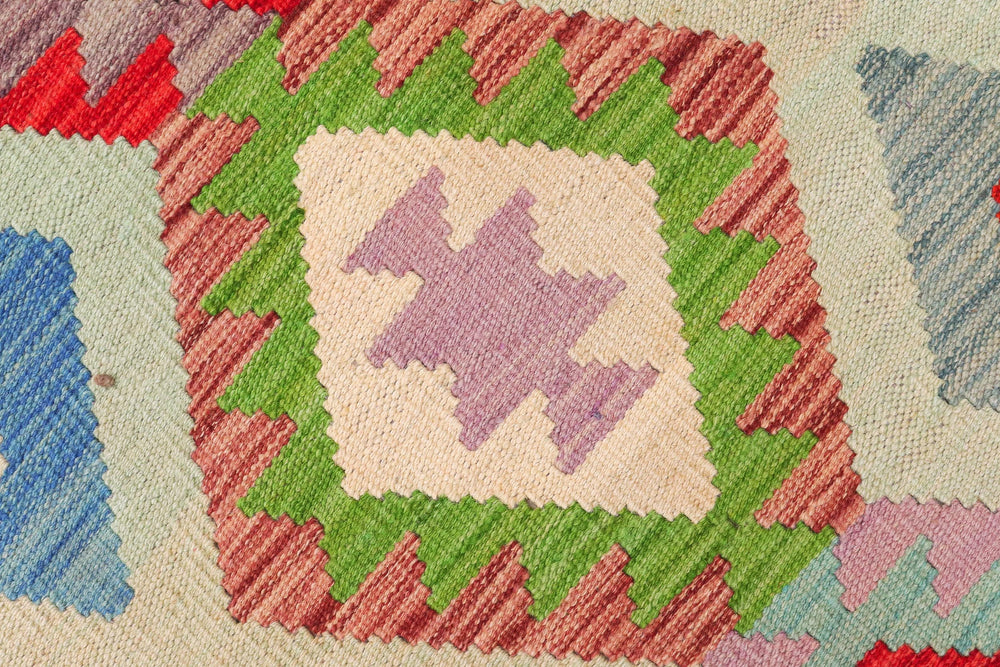 handmade Geometric Kilim Rust Blue Hand-Woven RECTANGLE 100% WOOL area rug 10 x 13