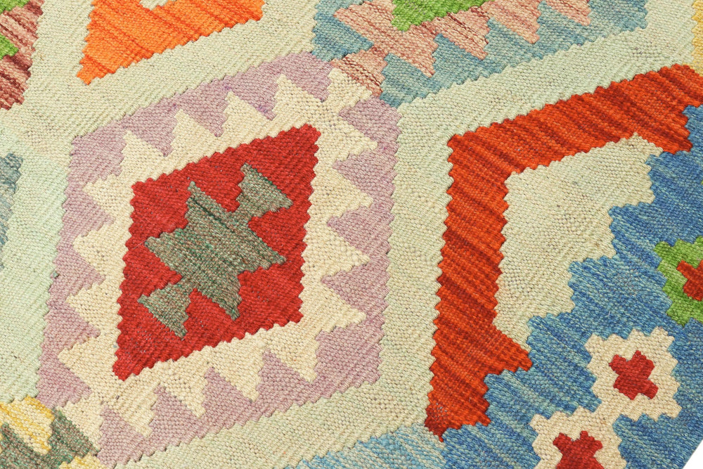 handmade Geometric Kilim Rust Blue Hand-Woven RECTANGLE 100% WOOL area rug 10 x 13