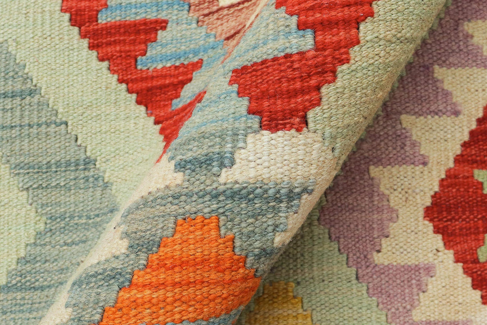handmade Geometric Kilim Rust Blue Hand-Woven RECTANGLE 100% WOOL area rug 10 x 13