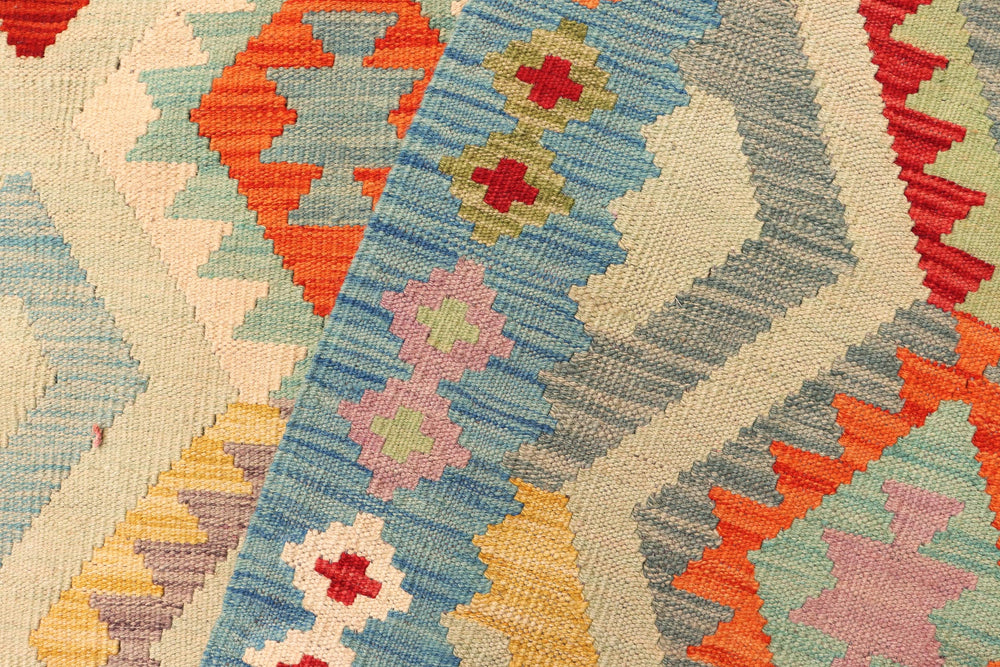 handmade Geometric Kilim Rust Blue Hand-Woven RECTANGLE 100% WOOL area rug 10 x 13