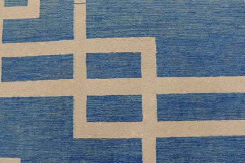 handmade Modern Kilim Blue Beige Hand-Woven RECTANGLE 100% WOOL area rug 8' x 10'