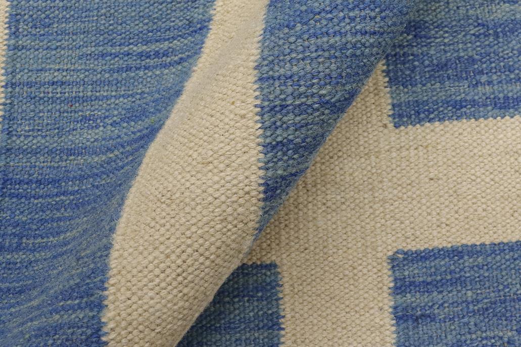 Flat Weave Kilim Antique Navaho Vintage handmade Modern Kilim Blue Beige Hand-Woven Rectangle 100% Wool Area Rug 8x10 