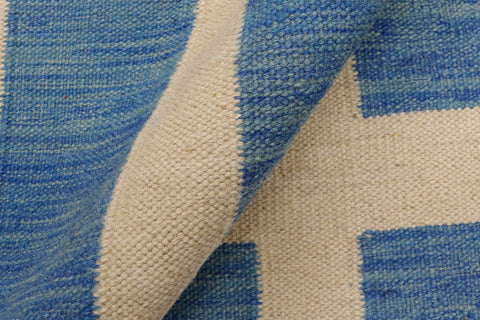 handmade Modern Kilim Blue Beige Hand-Woven RECTANGLE 100% WOOL area rug 8' x 10'