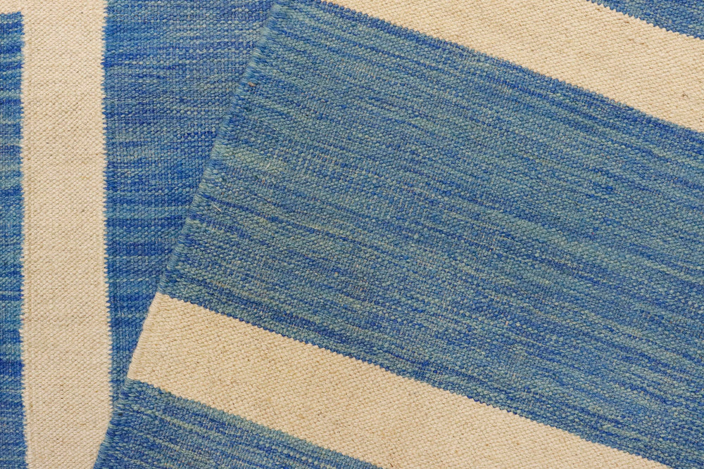 handmade Modern Kilim Blue Beige Hand-Woven RECTANGLE 100% WOOL area rug 8' x 10'