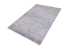 handmade Modern Modern Ivory Blue Hand Knotted RECTANGLE BAMBOO SILK area rug 5' x 8'