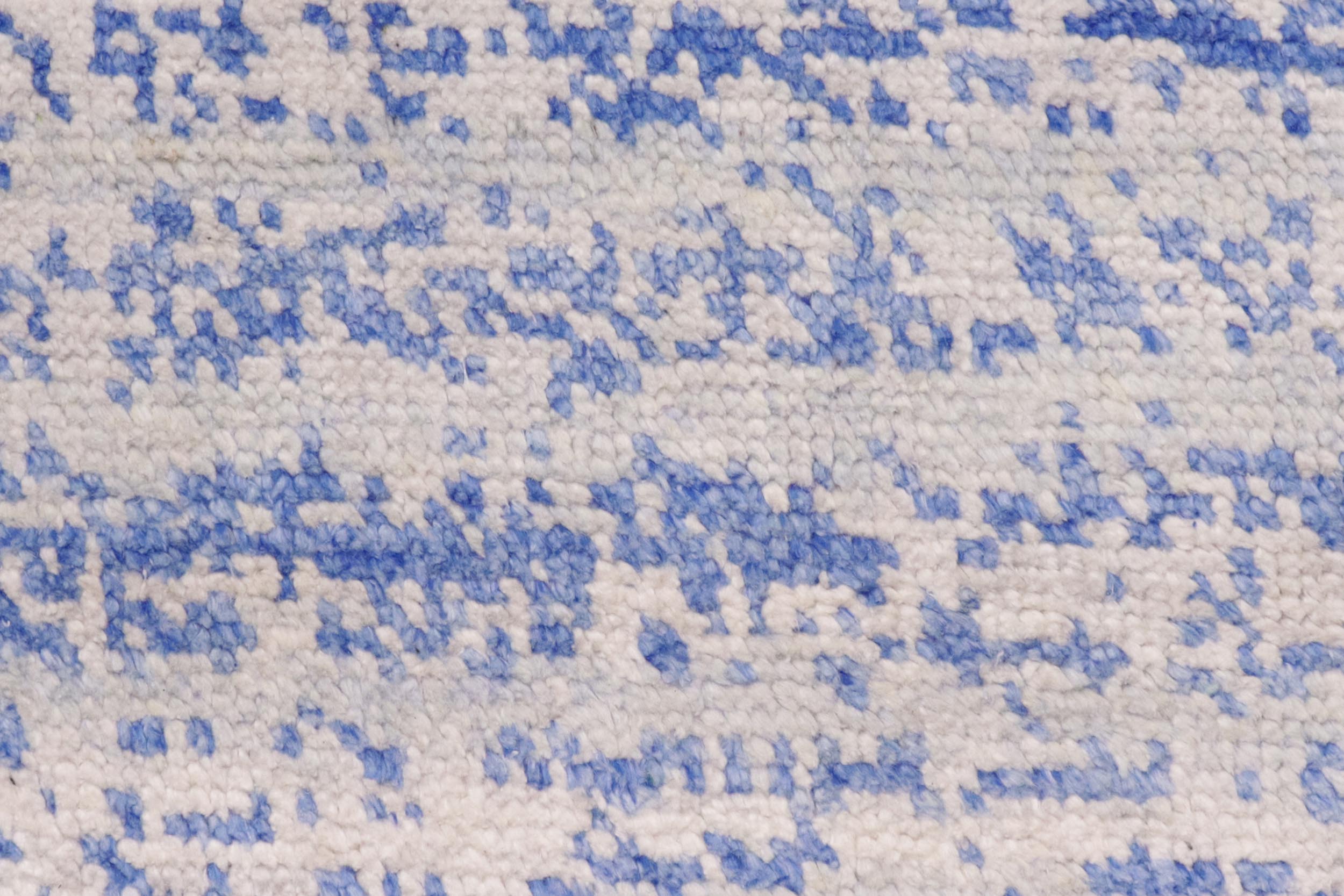 handmade Modern Modern Ivory Blue Hand Knotted RECTANGLE BAMBOO SILK area rug 5' x 8'