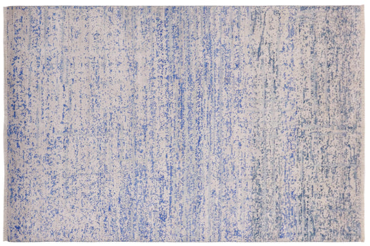 handmade Modern Modern Ivory Blue Hand Knotted RECTANGLE BAMBOO SILK area rug 5' x 8'