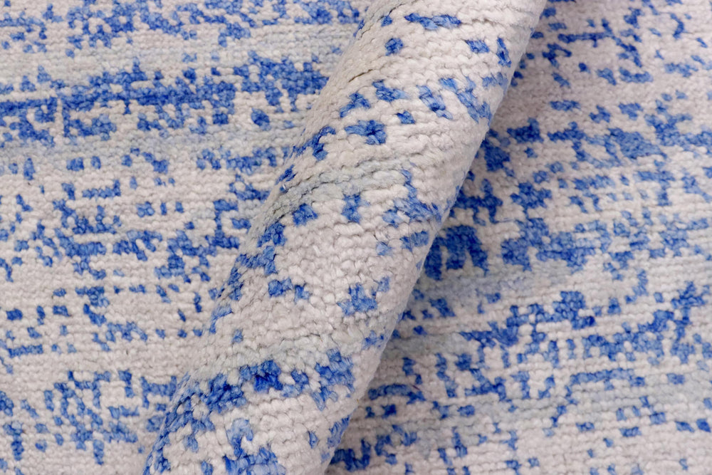 handmade Modern Modern Ivory Blue Hand Knotted RECTANGLE BAMBOO SILK area rug 5' x 8'