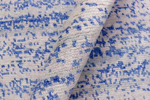 handmade Modern Modern Ivory Blue Hand Knotted RECTANGLE BAMBOO SILK area rug 5' x 8'