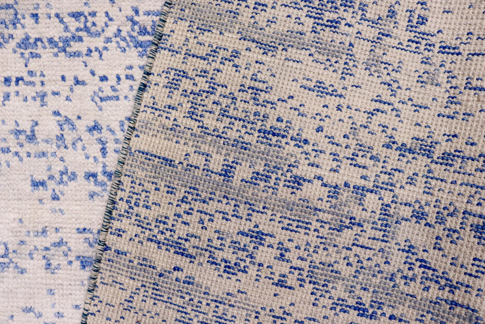handmade Modern Modern Ivory Blue Hand Knotted RECTANGLE BAMBOO SILK area rug 5' x 8'