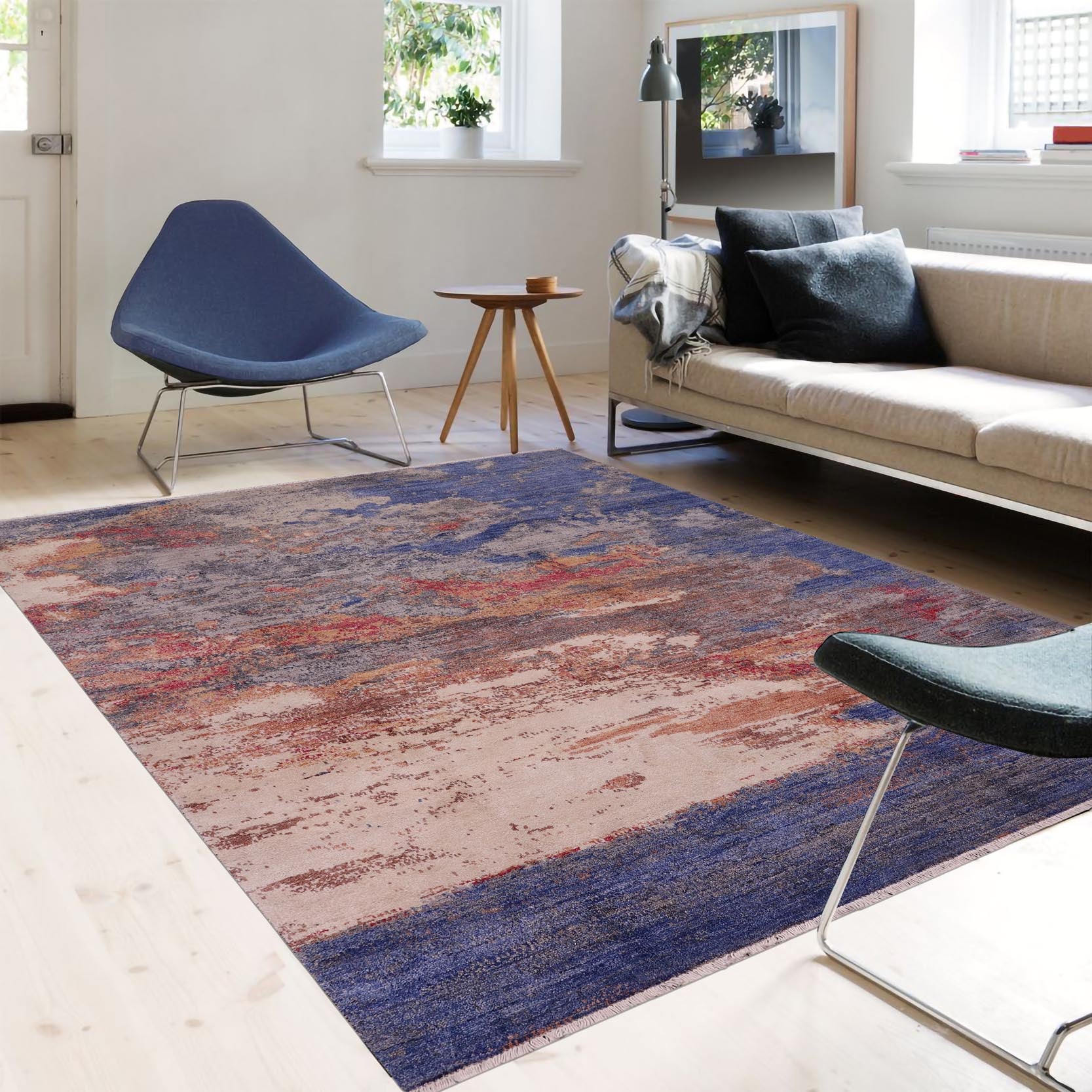 handmade Modern Modern Blue Gray Hand Knotted RECTANGLE BAMBOO SILK area rug 9' x 12'