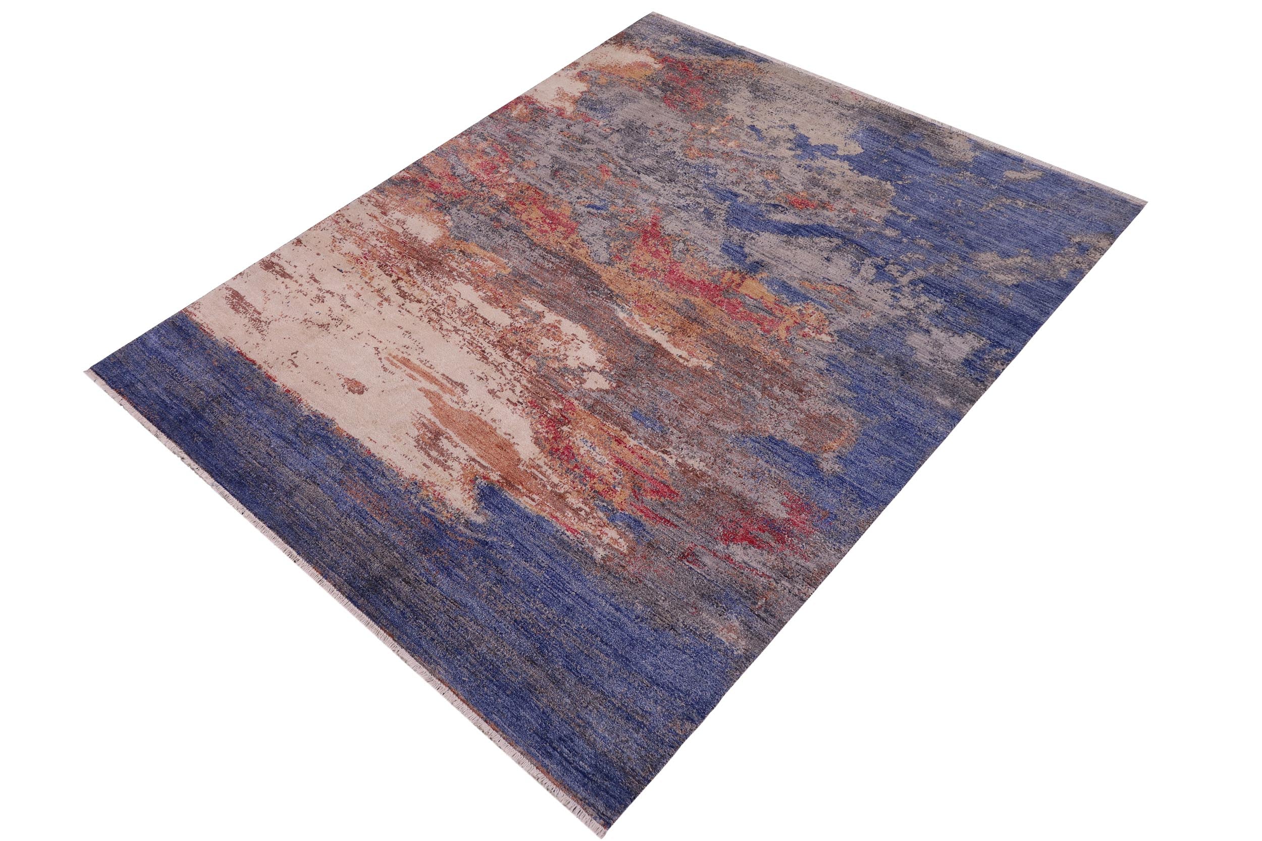 handmade Modern Modern Blue Gray Hand Knotted RECTANGLE BAMBOO SILK area rug 9' x 12'