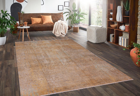 handmade Modern Modern Tan Blue Hand Knotted RECTANGLE WOOL&SILK area rug 9' x 12'