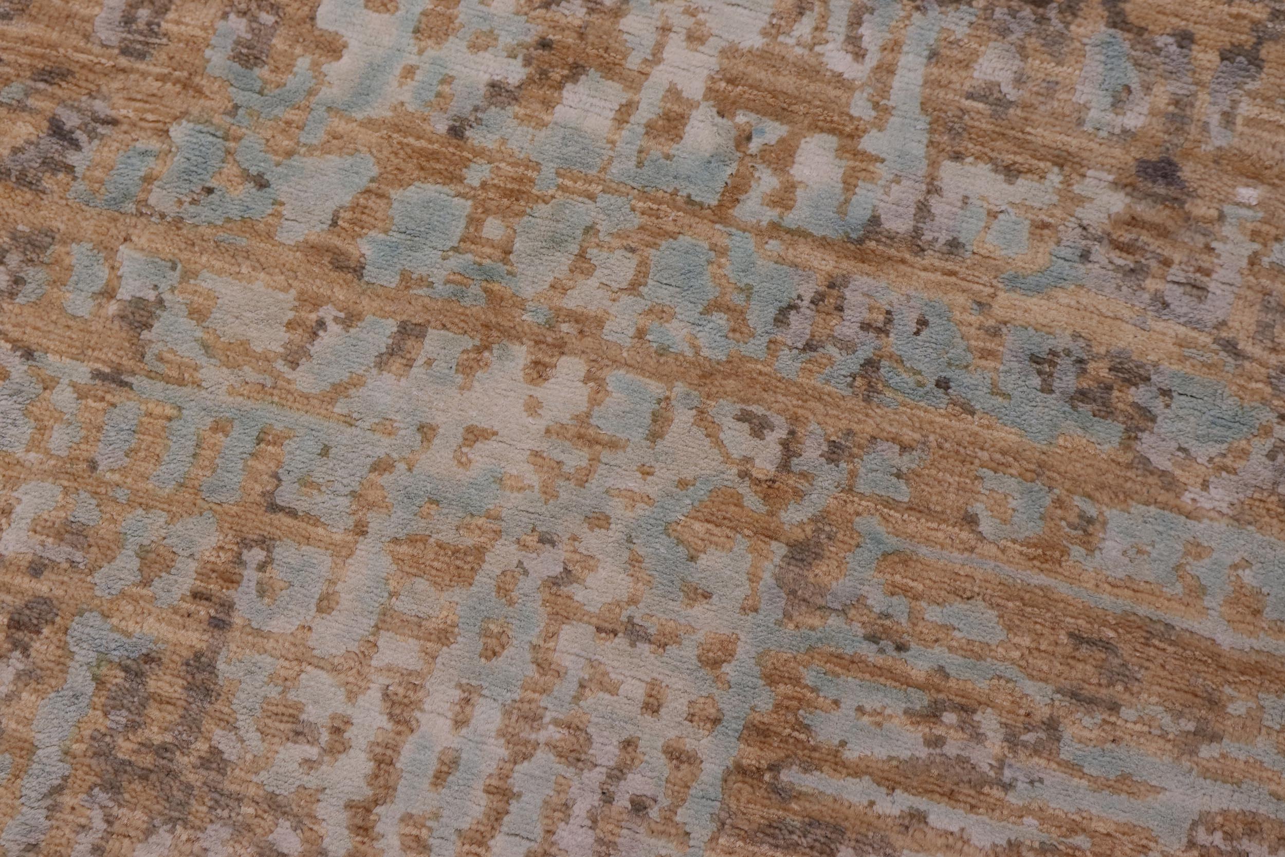 handmade Modern Modern Tan Blue Hand Knotted RECTANGLE WOOL&SILK area rug 9' x 12'