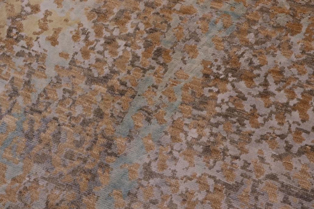 handmade Modern Modern Tan Blue Hand Knotted RECTANGLE WOOL&SILK area rug 9 x 12